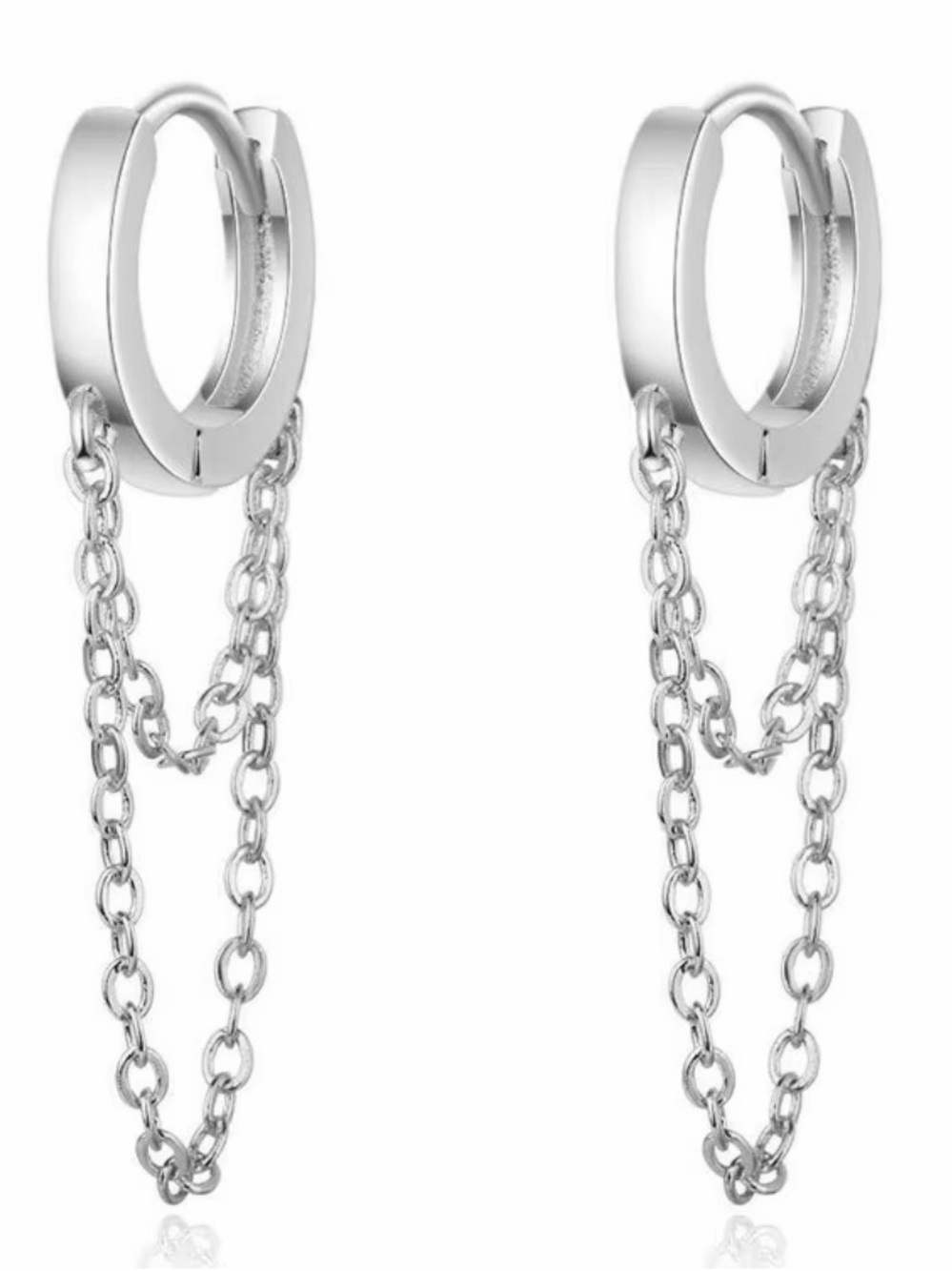 Sterling Silver Double Chain Hoop Earrings - Silver